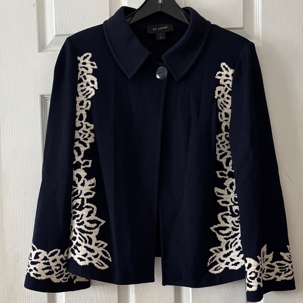 St. John Navy Jacket with Cream Floral Design